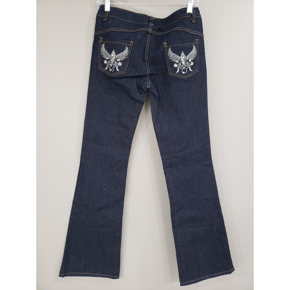 NEW Embroidered Rhinestone BONGO y2k vintage 90s flare jeans dark wash junior 15